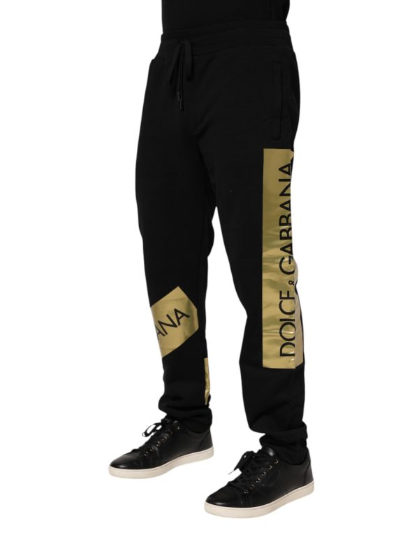 Black Cotton Logo Tape Men Jogger Pants - Image 3