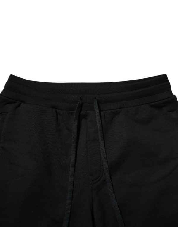 Black Cotton Logo Tape Men Jogger Pants - Image 5