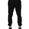 Black Cotton Logo Tape Men Jogger Pants - Image 4