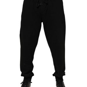 Black Cotton Logo Tape Men Jogger Pants