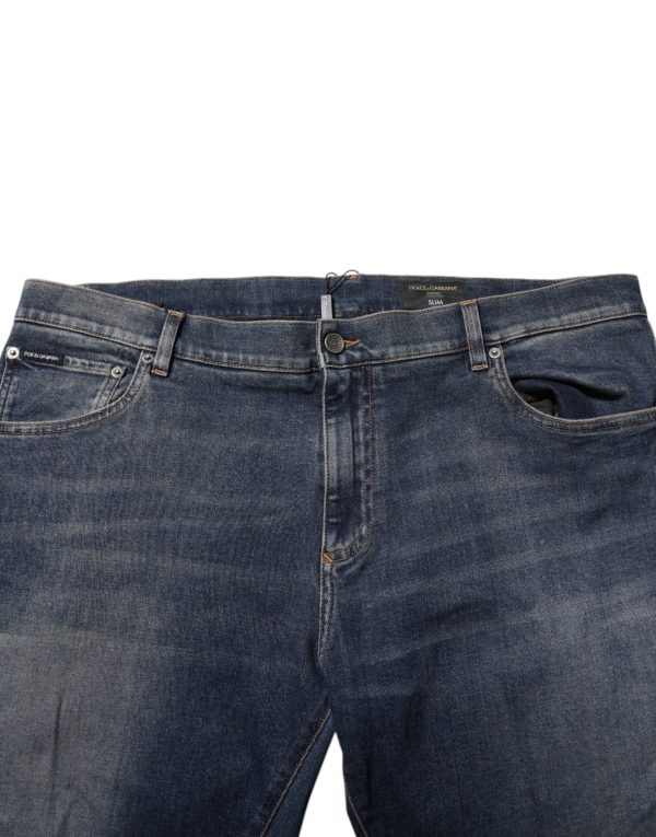 Blue Cotton Logo Plaque Slim Denim Jeans - Image 5