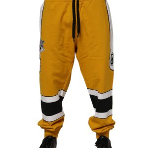 Yellow Cotton Logo Drawstring Jogger Sweatpants Pants