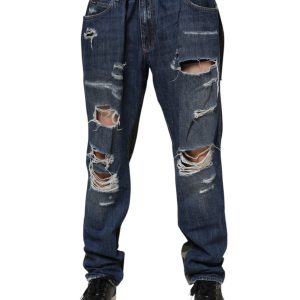 Blue Cotton Camouflage Denim Jeans