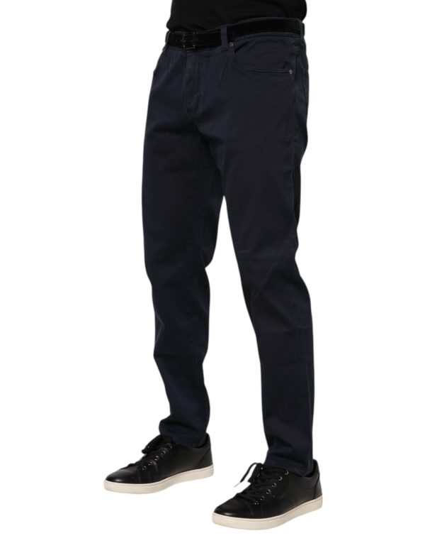Blue Cotton Tapered Denim Jeans - Image 3
