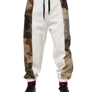 White Patchwork Jogger Pants