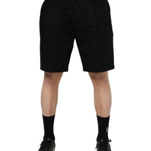 Black Cotton Knee Length Men Bermuda Shorts