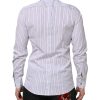 White Blue Striped Cotton GOLD Formal Shirt - Image 4