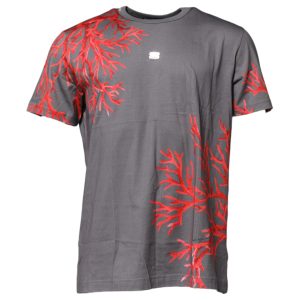 Gray Cotton Coral Print Logo Plaque T-shirt