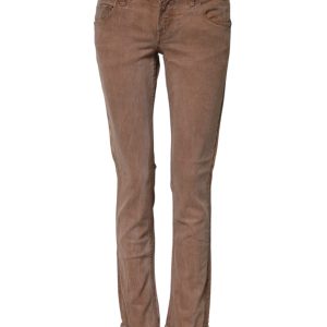 Brown Cotton Slim Fit Denim Low Waist Jeans