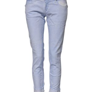 Light Blue Cotton Slim Fit Denim Low Waist Denim Jeans