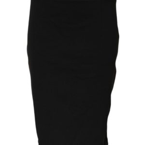 Black Polyester Pencil Cut Knee Length Skirt