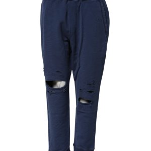 Blue Cotton Mid Waisted Jogger Pants