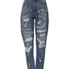 Blue Cotton Tattered High Waist Denim Jeans - Image 2