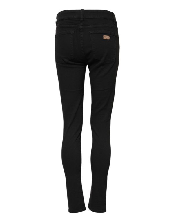 Black Cotton Skinny Mid Waist Denim Jeans - Image 3