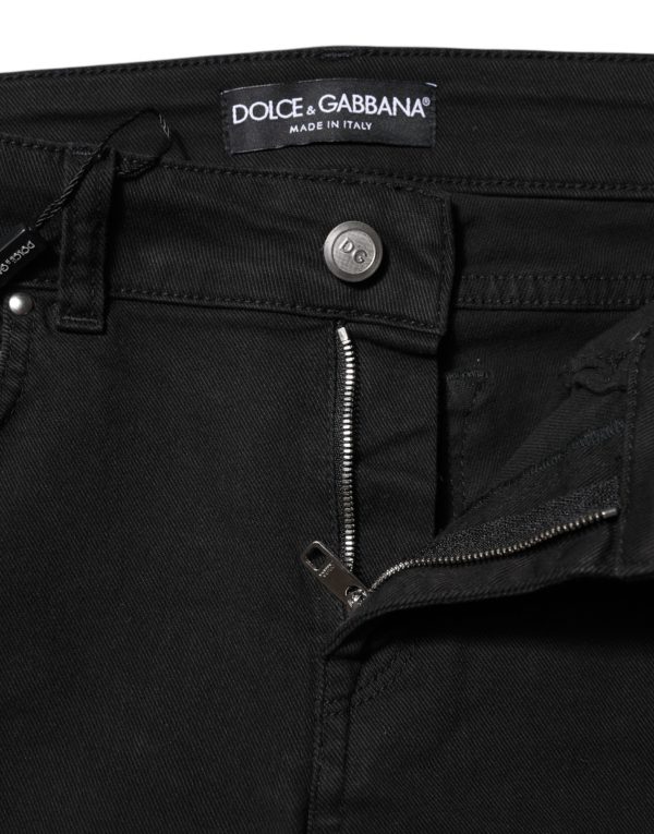 Black Cotton Skinny Mid Waist Denim Jeans - Image 4