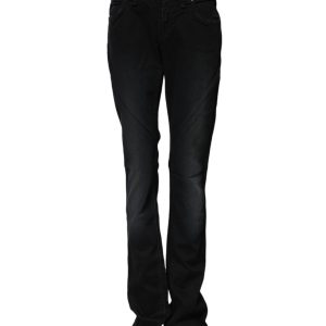 Black Cotton Mid Waist Tapered Denim Jeans
