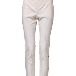 White Wool Tapered High Waist Pants