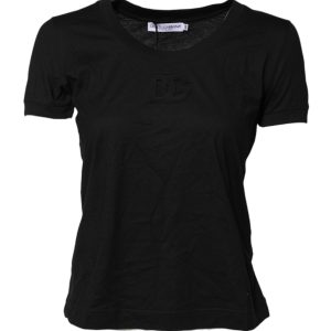 Black Cotton Short Sleeves Round Neck T-shirt