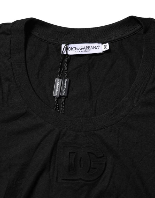 Black Cotton Short Sleeves Round Neck T-shirt - Image 4