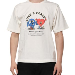 White Love Peace Cotton Men Crew Neck T-shirt