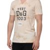 Beige Logo Print Short Sleeve V-neck T-shirt - Image 3