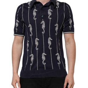 Dark Blue Sea Horse Collared Polo T-shirt