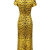 Yellow Polyester Leopard Midi Sheath Dress - Image 3