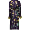 Blue Floral Print Silk Long Sleeves Wrap Robe - Image 3
