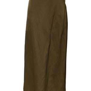 Olive Green Viscose A-line High Waist Midi Skirt