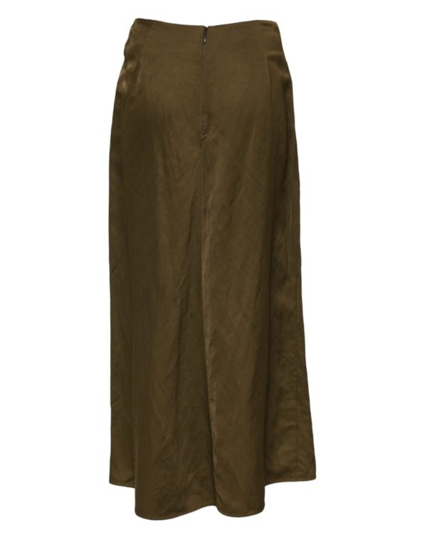 Olive Green Viscose A-line High Waist Midi Skirt - Image 3
