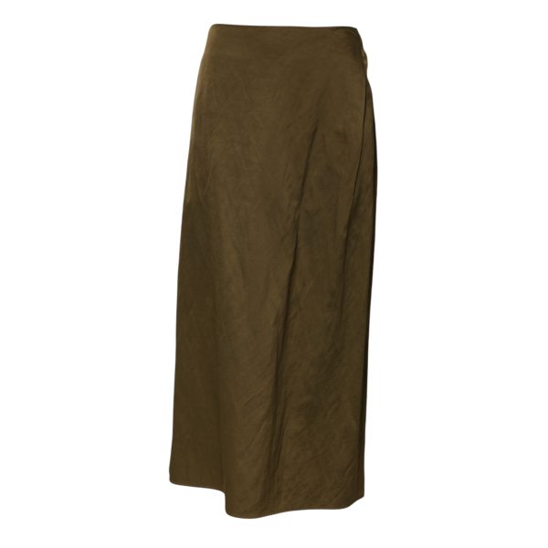 Olive Green Viscose A-line High Waist Midi Skirt - Image 5