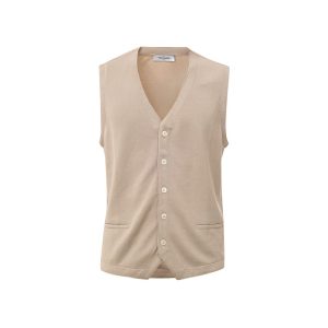 Beige Cotton Sleveless Jacket