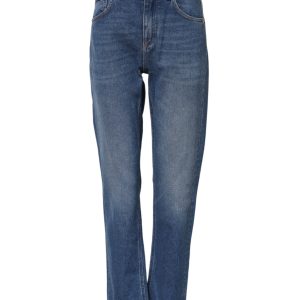 Blue Cotton High Waist Tapered Denim Jeans