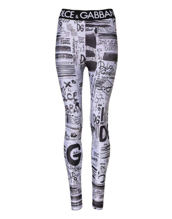 White Graphic HighWaist Skinny Leggings Pants - Image 3