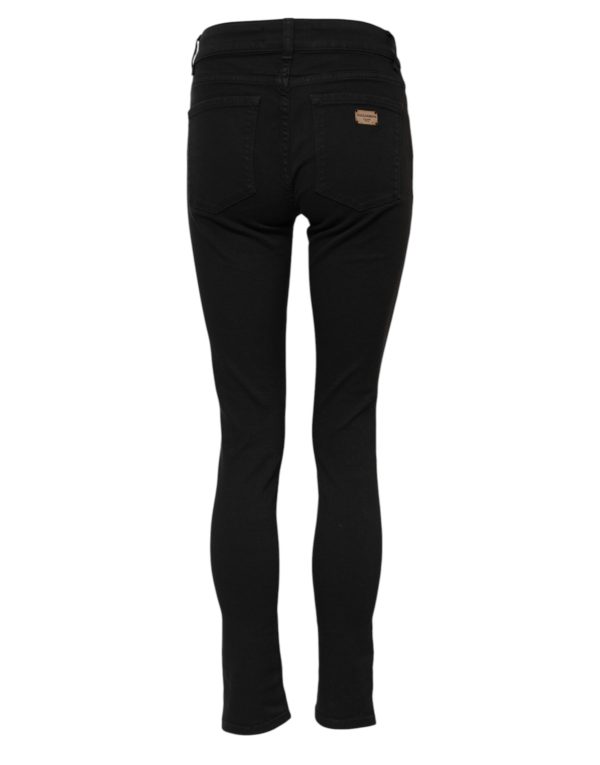 Black Cotton Logo Skinny MidWaist Denim Jeans - Image 4
