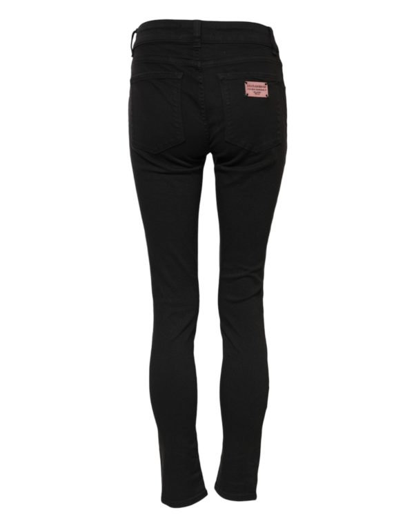 Black Cotton Skinny Mid Waist Denim Jeans - Image 3