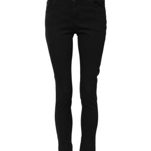 Black Cotton Skinny Mid Waist Denim Jeans