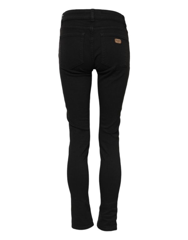 Black Cotton Skinny Mid Waist Denim Jeans - Image 3