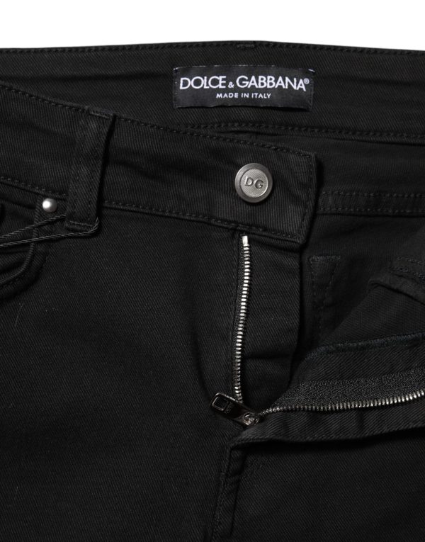 Black Cotton Skinny Mid Waist Denim Jeans - Image 4