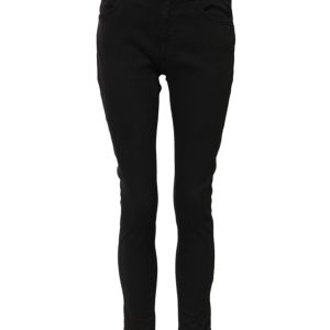 Black Cotton Logo Skinny Mid Waist Denim Jeans