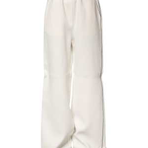 White Viscose Wide Leg Pull On Pants