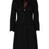 Black Wool Long Sleeves Trench Coat Jacket - Image 2