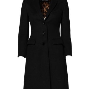 Black Wool Long Sleeves Trench Coat Jacket