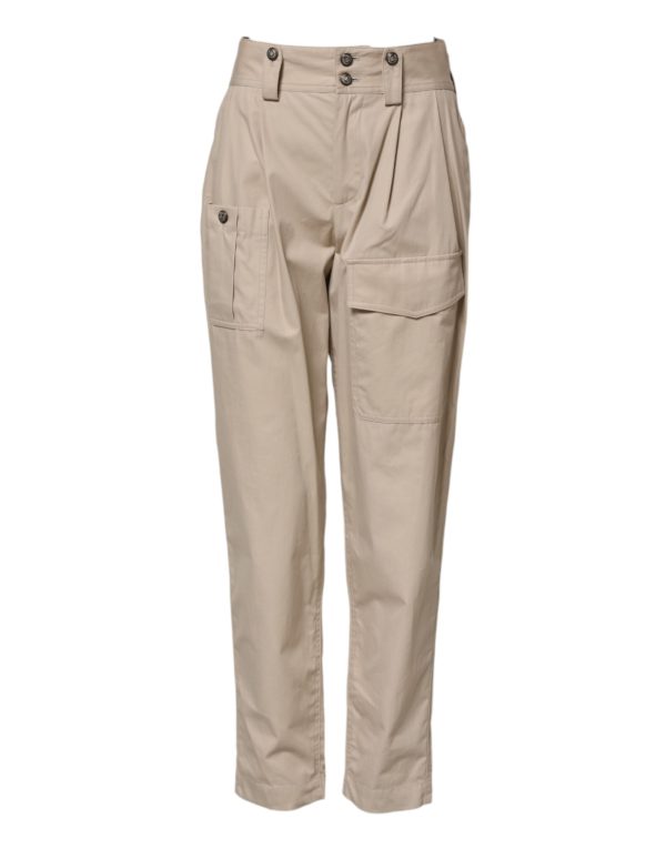 Beige Cotton High Waisted Pants - Image 2