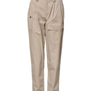 Beige Cotton High Waisted Pants