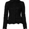 Black Floral Lace Cotton Collared Jacket - Image 2