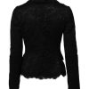 Black Floral Lace Cotton Collared Jacket - Image 3