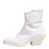 White Square Heel Zip Ankle Boots Shoes - Image 6