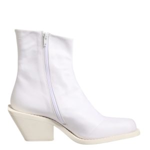 White Square Heel Zip Ankle Boots Shoes