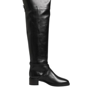 Black Leather Buckled High Boots Shoes